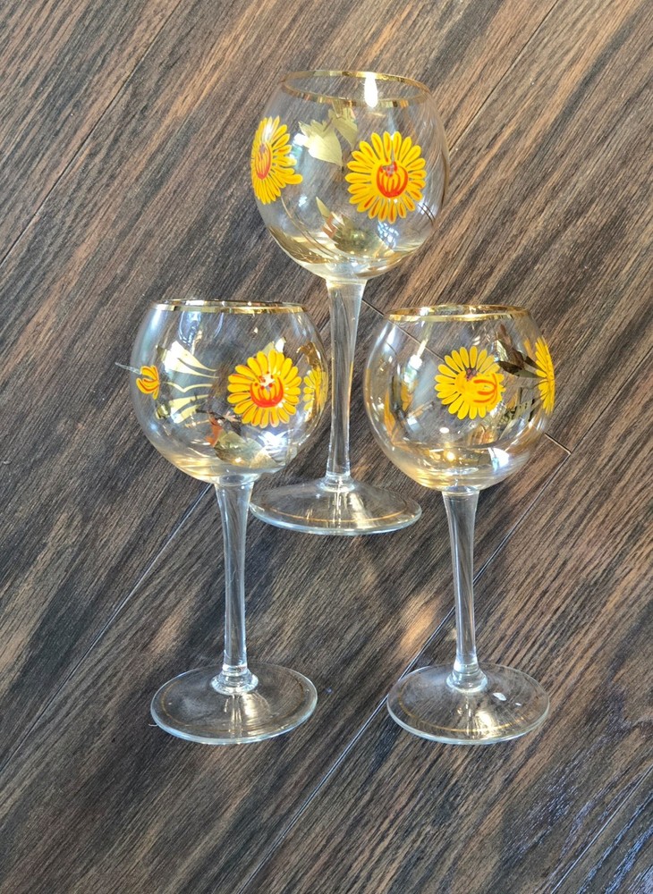CRYSTAL CLEAR INDUSTRIES Vintage Romanian Hand-Painted Wine Glasses (Three)