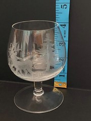 Vintage Crystal Brandy Snifter Glass Etched Game Bird Deer Hunting Set of 5