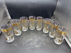 Culver Jeweled Charm Bracelet Highball Glasses Set Of 8 22k 1960’s MCM Mad Men