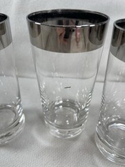 Set 4 Vintage Silver Rim Highball Glasses 5.5” Tall MCM Barware Tumbler