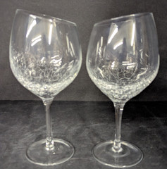 Pier 1 One Angled CRACKLE RED WINE GLASS Slant Slanted Rim Goblets Set Of 2