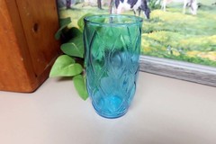 4 Vintage Anchor Hocking Madrid Blue Aqua Quilted 10 oz Flat Tumbler Glasses EUC