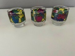 Vintage Libbey Stained Glass Juice Lowball Glasses Fruit Pattern set of 3