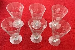 SET OF 6 Vintage Clear Parfait w/Flowers& Leaves 3 1/2″ Across x H 5″ x 2 3/4″