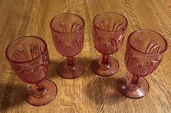 4 Fenton Pineapple Colonial Pink Water Wine Goblets 8 oz