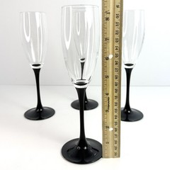 Luminarc of France-Set of Four «Domino Signature Black Stem» Champagne Flutes