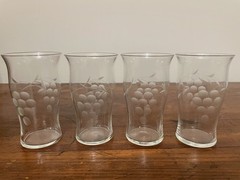 Vtg Marion Glass Etched Grape and Leaves Juice Glass Water Tumbler Set of 4