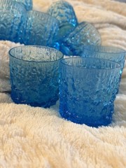 Vintage IVV Selezione Italian Crystal Glacier Ice Bark Whiskey Tumblers Sky Blue