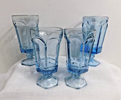 F8 – Fostoria Glass Co. USA Virginia Light Blue Iced Tea Glasses Lot of 4