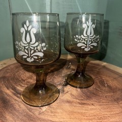 Vintage Pfaltzgraff Village Pattern Set Of 2 Glasses 8 Ounces