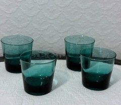 Vintage Low Ball Drinking Glasses Teal Blue Set Of 4 MCM 1940’s 🩵 Weighted