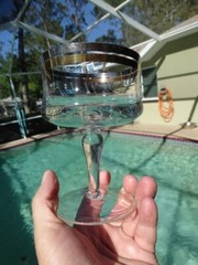Unknown Maker UNK4693 Blown Clear Glass Platinum Gold Band Short Champagne VGUC