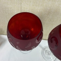 2 Coldwater Creek Red Etched Copa Balloon Wine Glasses Scroll & Leaf