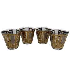 Culver 4 Chinoiserie Oriental Gold Leaf MCM Asian Themed Cocktail Glasses VTG