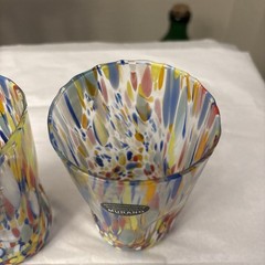Murano Multicolore Indented Drinking Glasses Made In Italy Handmade Set of 2