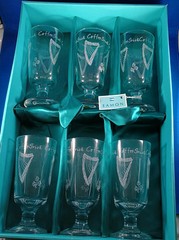 Eamon Glass 6 Mug Set IRELAND Irish Coffee Liqueur Etched Harps Shamrocks New