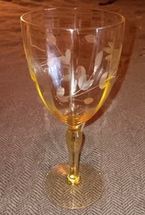 VTG YELLOW TOPAZ JUBILEE 7 1/4″ WATER GOBLET 11oz. LANCASTER GLASS EXC COND !!!!