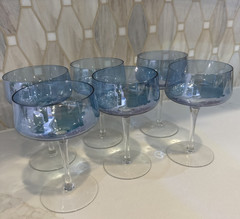 Set of 6 Cocktail Glasses Iridescent Blue Clear Stem Light Weight