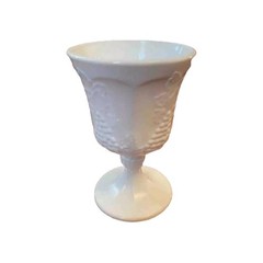 Milk Glass Goblet Paneled Grape And Leaf Design 5 3/8 Inch White Vintage MCM
