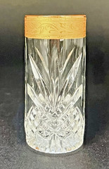 Set of 4 Crystal 24k Gold Rim Stemmed Etched Champagne Glasses Riccio Italy 7″