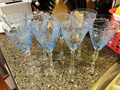 8 Pc Azure Blue Fostoria 5098 June 8 Water Goblets