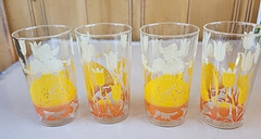 Vintage MCM Juice Drinking Glasses Dutch Girl Tulip White Yellow Orange Set Of 4