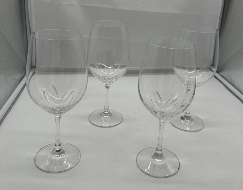 Princess House 6430 Vignette Clear Cut Crystal Wine Glasses Cut Smooth Stem Set4
