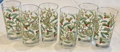 Set of 6 Mistletoe & Holly Festive Libbey Crisa 16 oz. Glass Tumblers Vintage