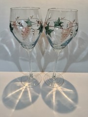 Rosenberg Romanian Wine Glasses Etched Grapes & Leaves Crystal 9.25” Set Of 2
