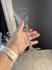 7- Vintage Wisteria Floral Vine Motif 8″ Tall Wine Glasses- Eleg. Twist Cut Stem