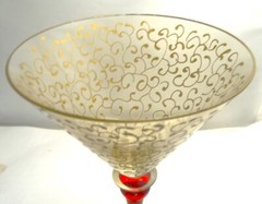 Venetian Glass Champagne Ruby Stem w/ Gold Thread + Outer Gold Design.8″h: Fine!