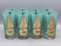 Vintage MCM 8-Glass Set by Cera Glass Atomic Christmas Reindeer by Ned Harris