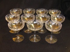 Central Glass Works «Etch 6» Optic Smooth Stem 11 Low Sherbet Glasses Grapes
