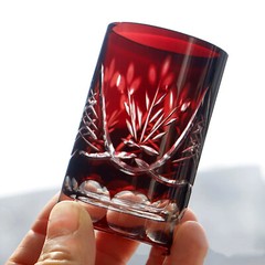 Hand Cut To Clear Red 2oz Edo Kiriko Crystal Whiskey Glasses Gift Packing 1pc