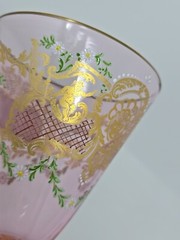 Venetian Enameled Figural Landscape Scene Pink Wine Glass 7 1/4″ #1