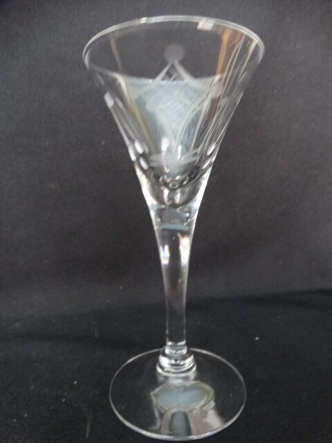 Unknown Maker UNK14153 Wheel Cut Lattice Dots Trumpet Cordial Stem(s) Excel Cond