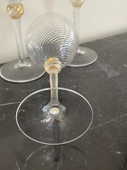 Murano Salviati Moretti Venetian 3 Hand Blown Swirl Gold Flake Wine Glasses
