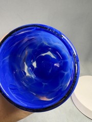 Fritsy Cobalt Blue Stemless Wine Glass Pair Mottled Hand Blown Art – Set of 2