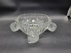 Vintage Hazel Atlas Williamsport Clear Glass Star & Fan Punch Bowl w/ 3 Cups