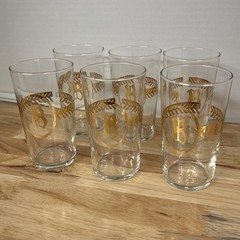 VTG Libbey Gold Laurel Leaf Monogrammed B Glasses Set of 6 MCM