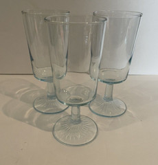 VTG Set 3 MCM Light Blue Tint Water Wine Goblet Glasses, Starburst Base 10 oz
