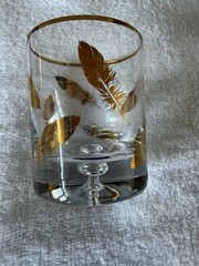 4 VTG 1953-1978 Libbey Whiskey Glasses Gold Feather Design Gilded Rim 4″H 3.25″D
