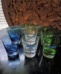 NEW VILLEROY & BOCH ART DECO MULTICOLOR CRYSTAL & GLASS WHISKEY BAR GLASSES SET