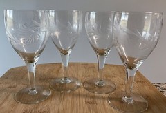 Stemware Glass by Fostoria “Chrysanthemum” Floral Pattern Set of 4 Vtg