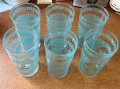 VINTAGE LIBBEY SET of 6 GLASSES! MCM 1950’s Horse & Carriage Design TURQUOISE!!