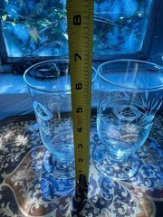 Vintage Etched Rose Footed Tumblers Pair Floral Wheel Etched Blown Glass