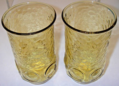 2 Anchor Hocking Glass HERITAGE HILL Honey Gold Tumbler 11 oz Circles Textured