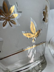 Vintage MCM Libbey Frosted Gold Leaf & Fleur de Lis Chip & Dip Bowl Set 1960s