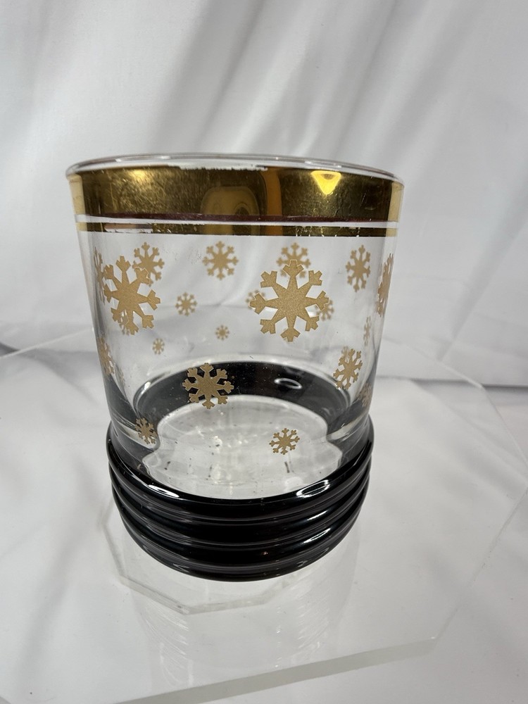 SANGO SUE ZIPKIN Gold Snowflake Old Fashion Rocks LowBall Scotch Whiskey Glass
