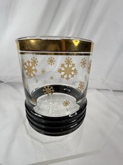 SANGO SUE ZIPKIN Gold Snowflake Old Fashion Rocks LowBall Scotch Whiskey Glass
